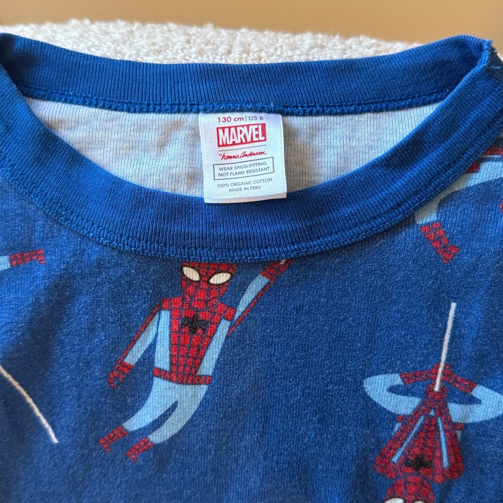 PLAY COND. Hanna Andersson Marvel Spiderman Long John Organic Pajamas Size 130 8 - Picture 8 of 9